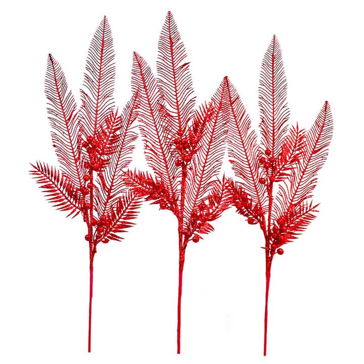 3 Pack of Red Glitter Feather Picks for wholesale by Winterland Inc.
