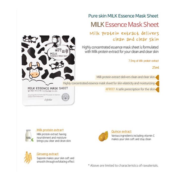 PINEAPPLE Beauty - Wholesale Skincare Face Mask - Esfolio ESMPPUMIL Essence Mask Sheet Milk - 10pc