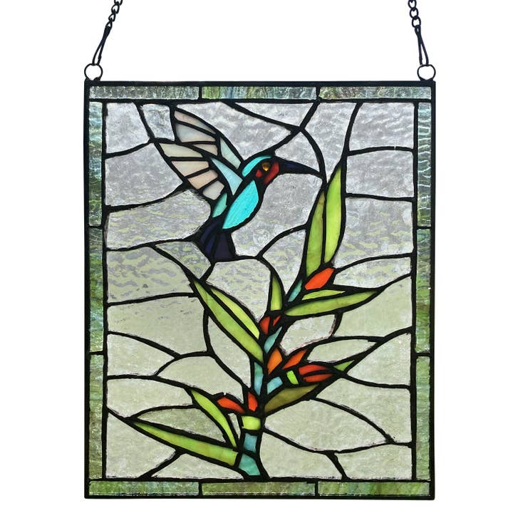 River of Goods - Wholesale Decorative Panel - 10"H Happy Hummingbird Stained Glass Window Panel