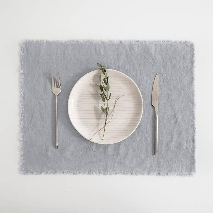 Light Grey Linen Placemat with Fringes for wholesale by Linen Tales (We cover U.S. import duties)