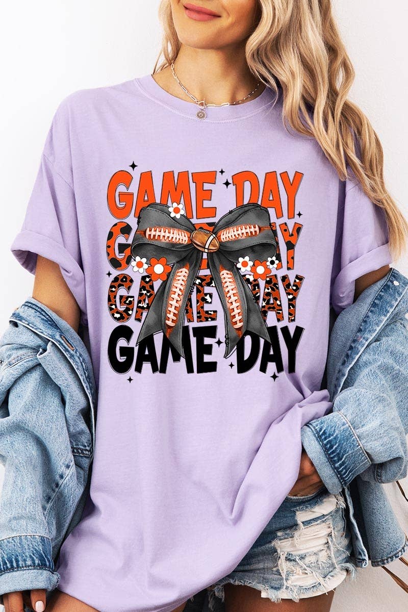 Pink Irene Wholesale – wholesale Tröjor – Dam – Orange Black Football GameDay Bow Plaggfärgad T-shirt4