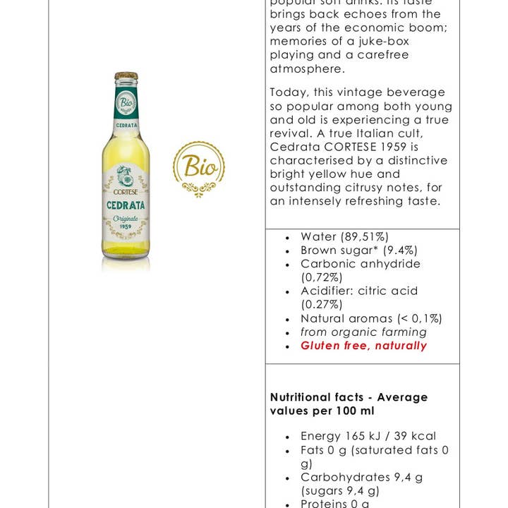 Metina SAS - Wholesale Non-Alcoholic Aperitif/Mocktail - Cedrata Cortese Organic Non-Alcoholic Drink 27.5 cl1