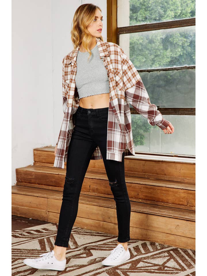 FSL Apparel - Wholesale Button Down Shirt - Women's - IJ1046 - MIXED PLAID BUTTON DOWN OVERSIZED SHIRT11