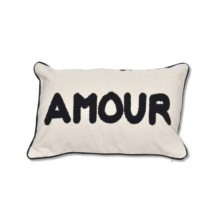 Natural Coussin toile Amour noir naturel 30x50cm en vente sur Faire