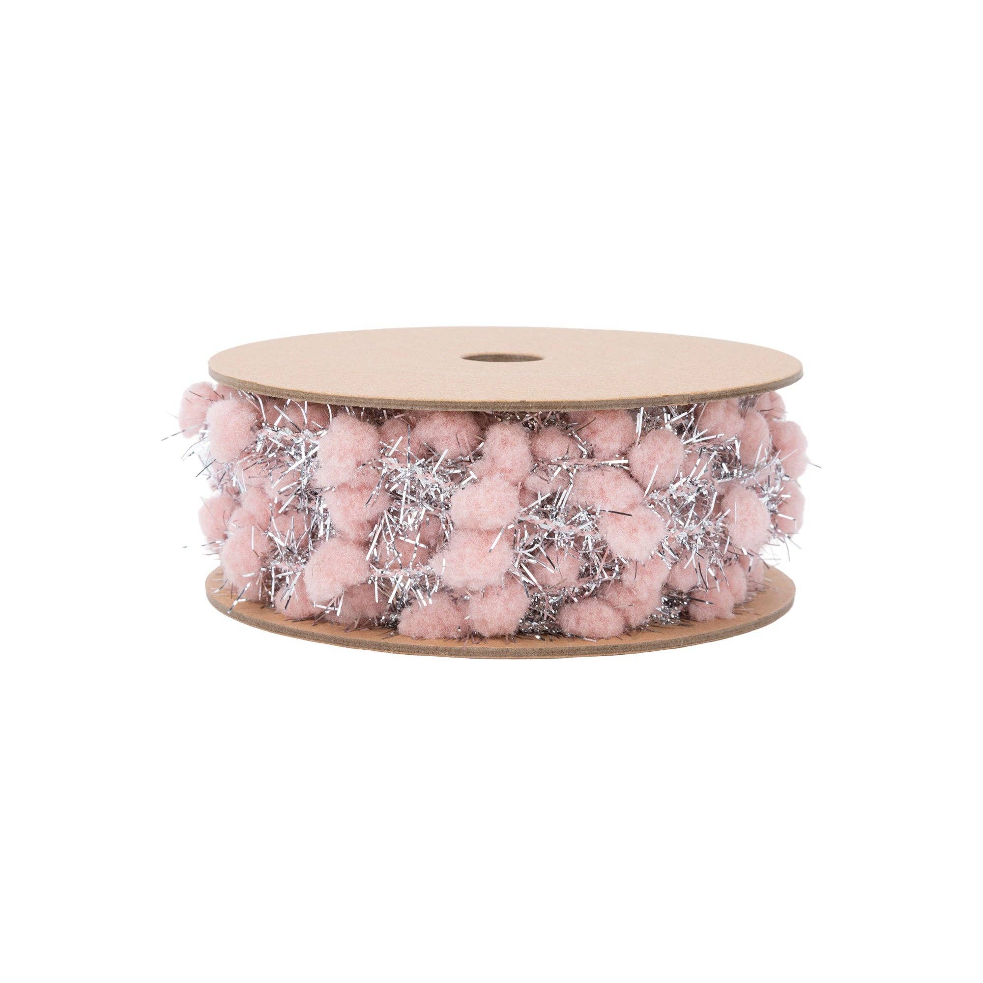 LA Ribbons Wholesale - Wholesale Craft Supplies - 3/8" Tinsel Pom-Pom | Pink | 10 Yard Roll1