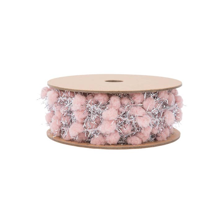 LA Ribbons Wholesale - Wholesale Craft Supplies - 3/8" Tinsel Pom-Pom | Pink | 10 Yard Roll1