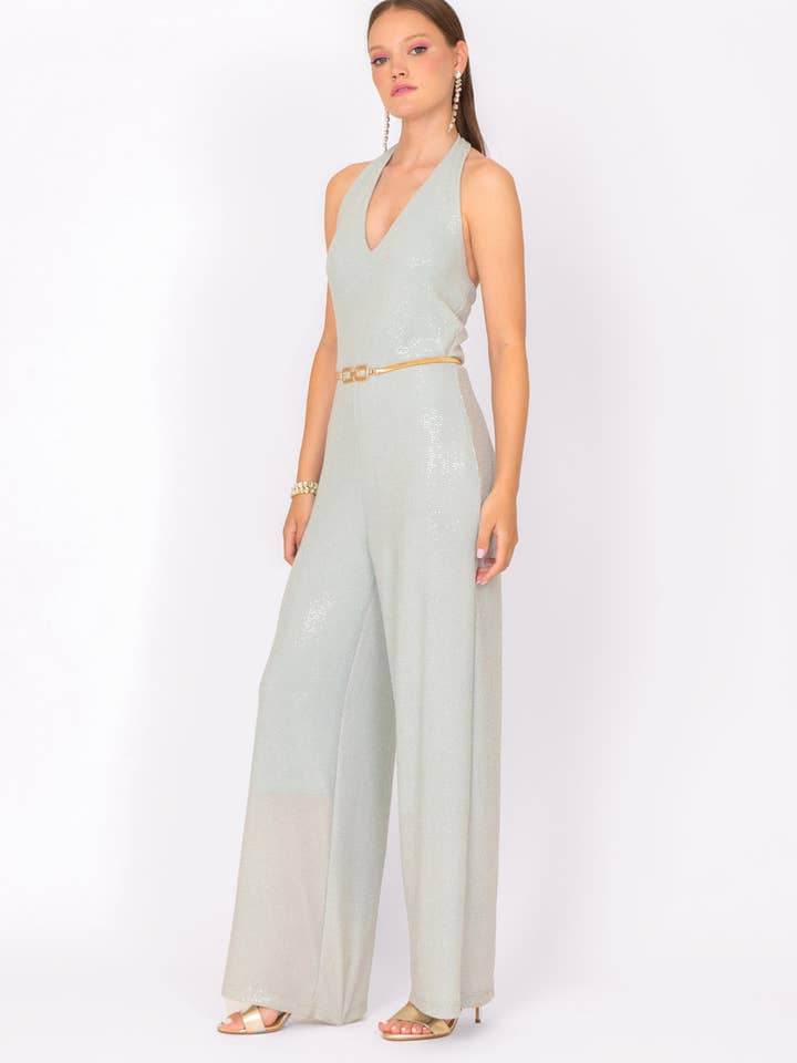 Combinaison à col américain pailleté avec ceinture 87% ny, 8% me, 5% ea pour la vente par Siste's S.p.A.