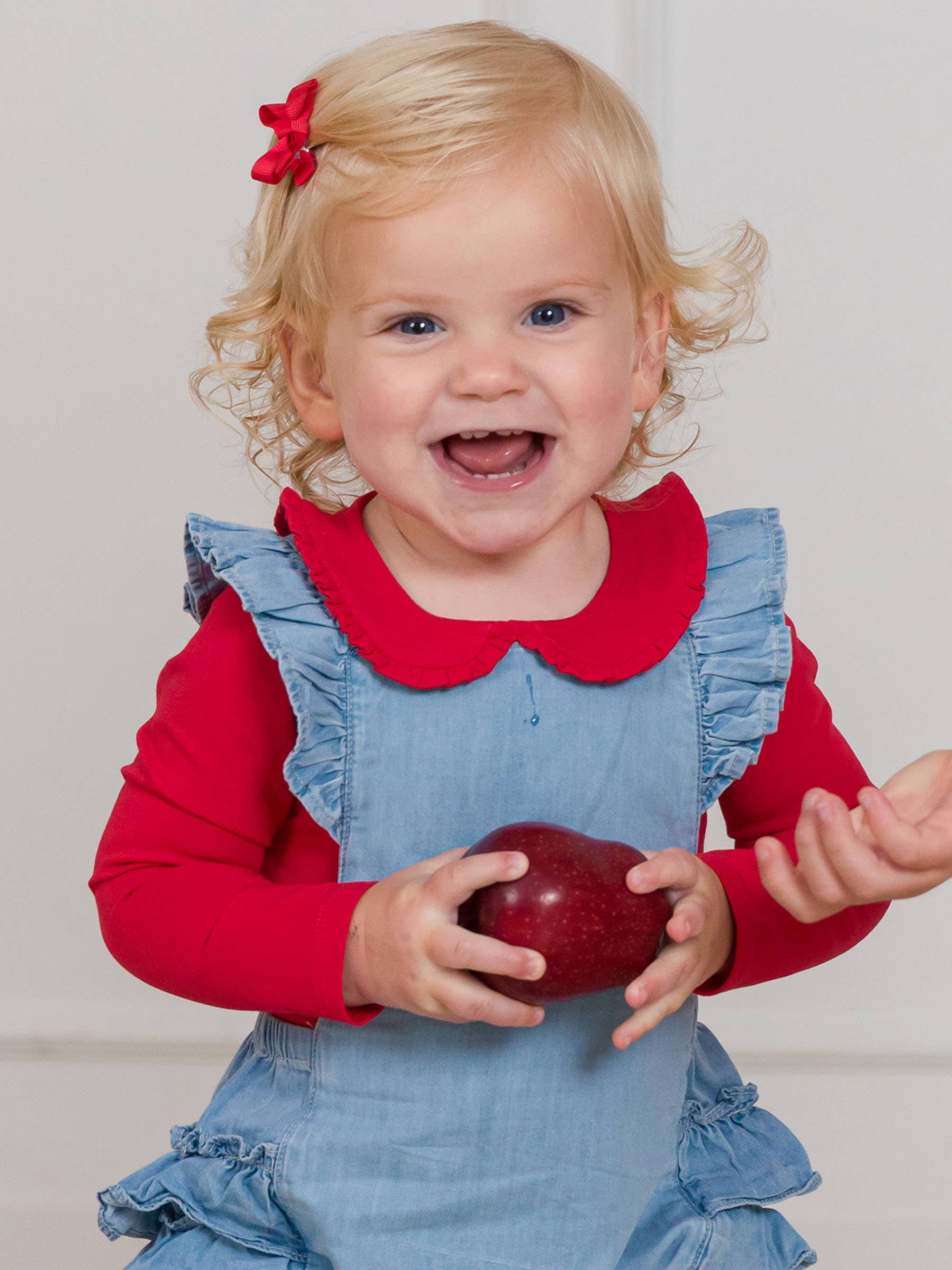 Rood Baby meisjes rood gerimpeld Peter Pan kraag lange mouwen gebreid rompertje voor groothandel op Faire0