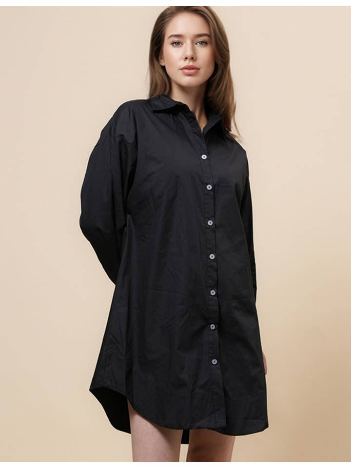 Sweetkama - Wholesale Dress – Women's - Ladies Turndown Collar Botton Down Mini Shirt Dress SKD48065