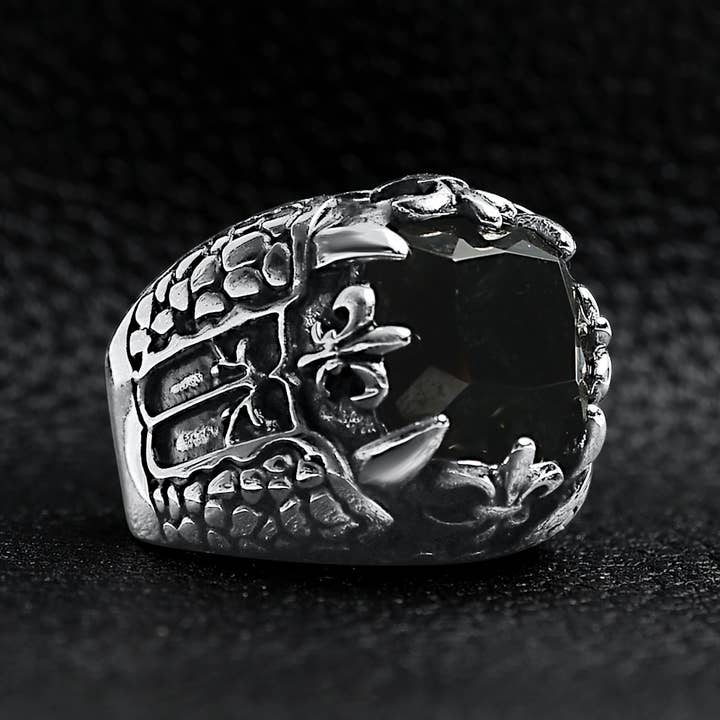 WJW - Wholesale Cocktail/Statement Ring - Stainless Steel Fleur De Lis Stone Gothic Statement Ring4