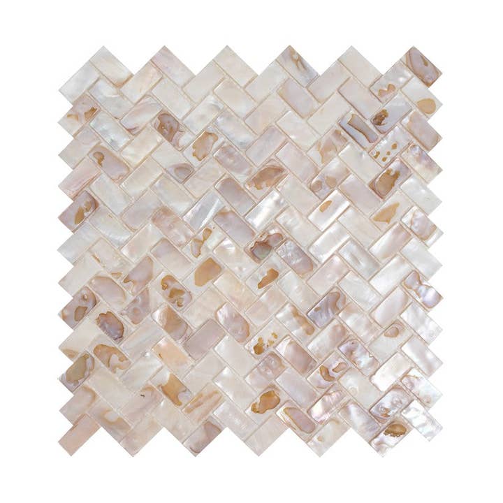 0.6" x 1.2" Mother of Pearl Seashell Chevron Mosaic Sheet - 8.91 Square Feet Per Carton for wholesale by WS Tiles