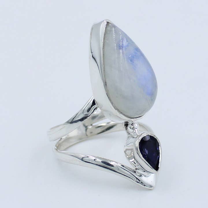 Rainbow Moonstone with iolite 925 silver Designer Ring for wholesale by Silvex Jewelry
