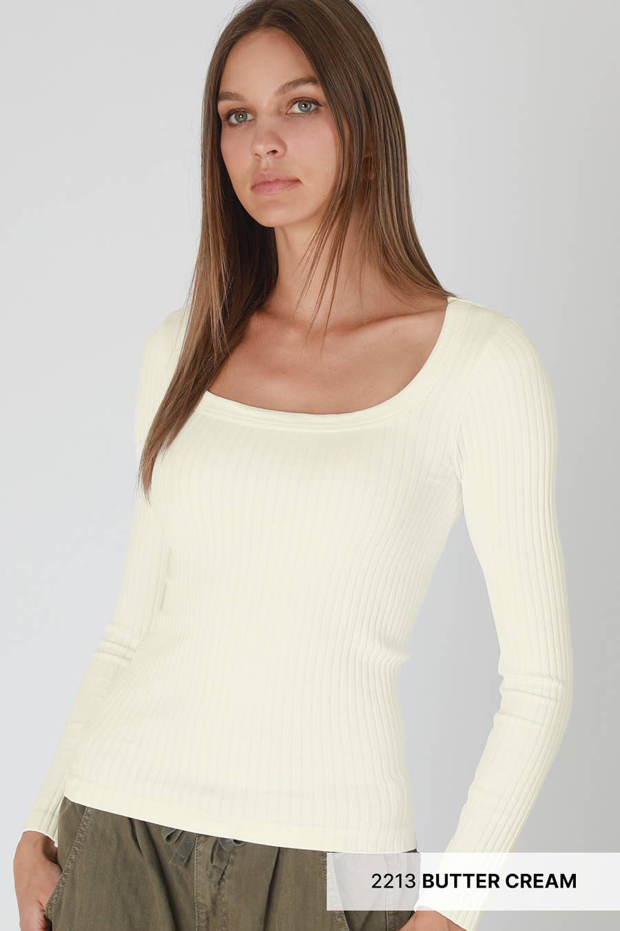 NIKIBIKI - Wholesale Knit Top - Women's - NS8426 - Wide Ribbed Square LS Top1