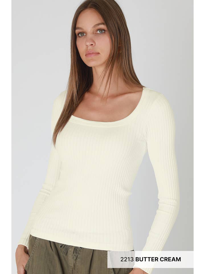 NIKIBIKI - Wholesale Knit Top - Women's - NS8426 - Wide Ribbed Square LS Top1