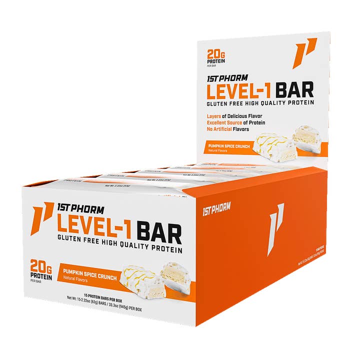 Level-1 Protein Bar, Pumpkin Spice Crunch - 15 Bars/Carton, 6 Cartons (90 Bars) for wholesale by 1st Phorm