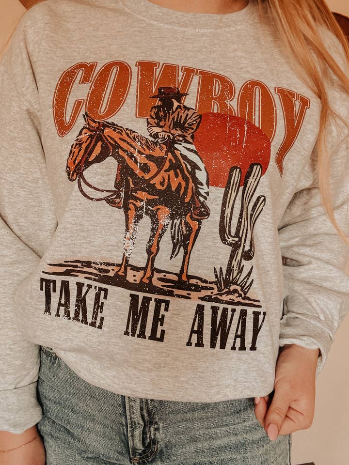 Cowboy Take Me Away Crewneck for wholesale by Rustic Runaway LLC