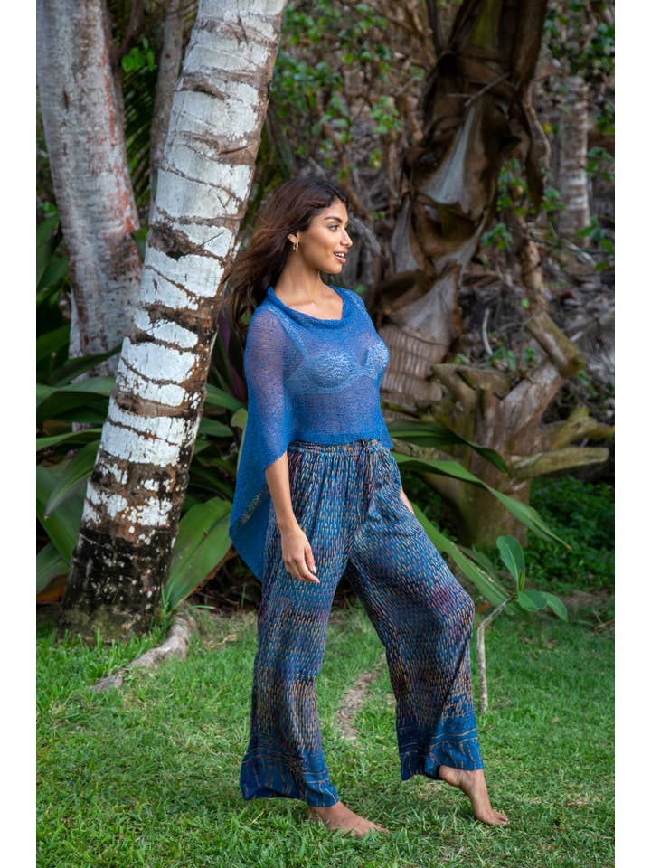 Bali Prema - Vente Poncho – femme - Châle poncho d'été en tricot - Housse de plage bohème pour robe en bleu jean