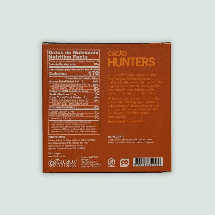Bar & Cocoa Chocolate - Wholesale Chocolate Bar - Cacao Hunters Colombian Milk Chocolate Bar Tumaco 53%