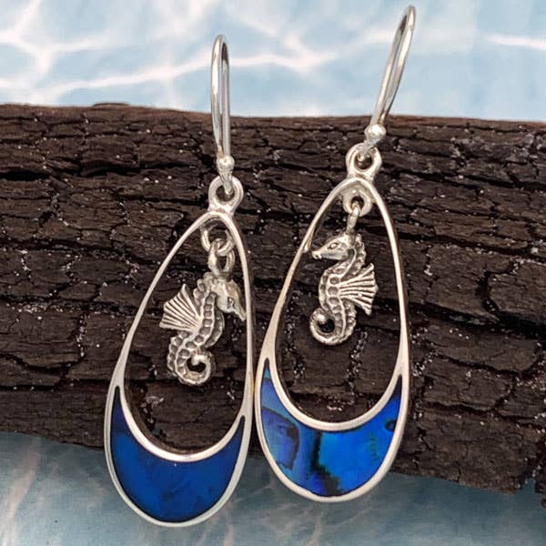 Sterling Silver & Shell Dangle Earrings w/ Seahorse for wholesale by Goddess Design Studio