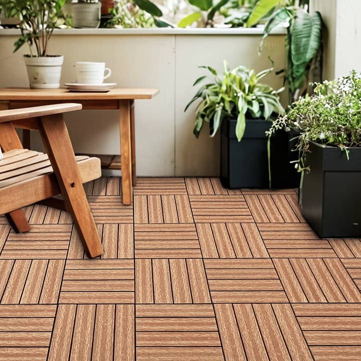Orange County Decor - Wholesale Outdoor Ornament/Decor - Wood Plastic Composite Deck Tiles Set Of 20Pcs, Diy Interlocking Decking Tiles, Floor Tile, Durable, Maintenance, Waterproof, Indoor Outdoor, 12X12In Wood Color Wood Modern Plastic Wood Plastic