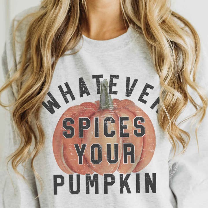 A. BLUSH CO - Wholesale Graphic Sweatshirt - Women's - WHATEVER SPICES YOUR PUMPKIN Fall Graphic Sweatshirt0