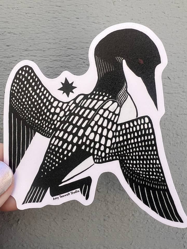 Loon and Star 3 Inch Sticker | Minnesota State Bird Eco-Friendly PET for wholesale by Amy Teawalt Studio