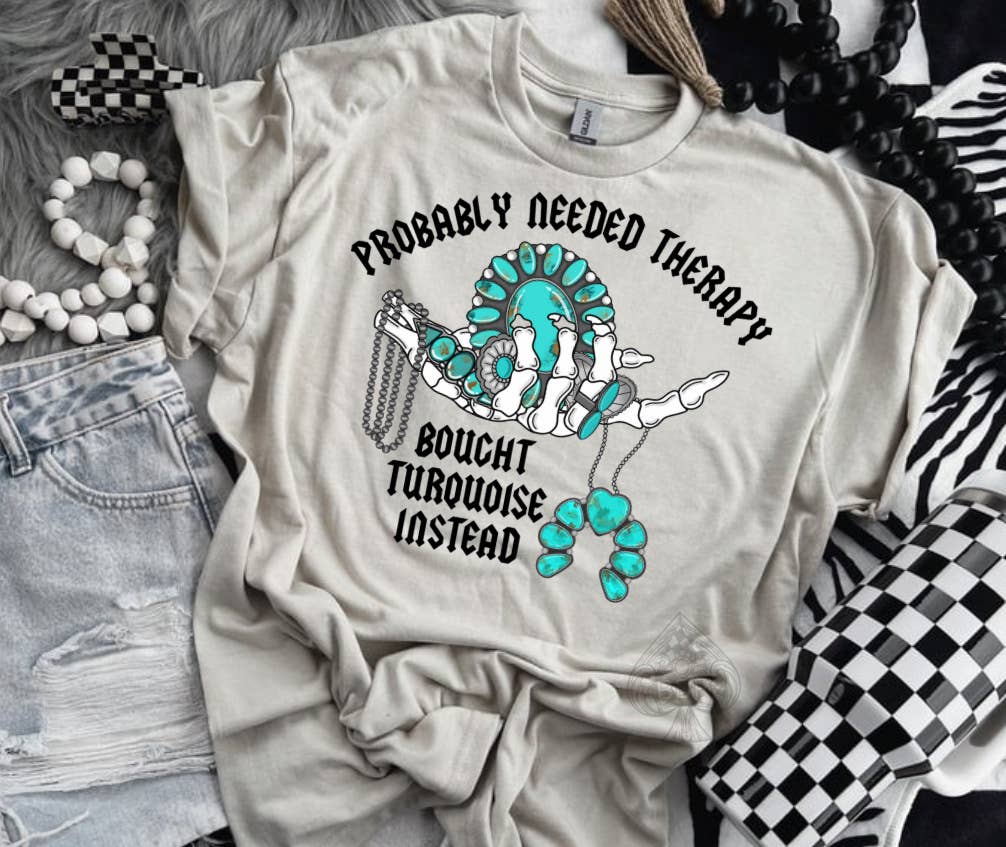 The Branded Blue Roan - Wholesale Screen Printed T-Shirt - Women's - Turquoise Therapy Graphic Tshirt & Crew0