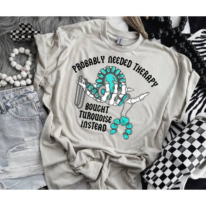 The Branded Blue Roan - Wholesale Screen Printed T-Shirt - Women's - Turquoise Therapy Graphic Tshirt & Crew