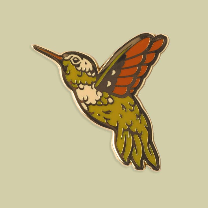Hummingbird Enamel Pin 1.25” for wholesale by Mustard Beetle