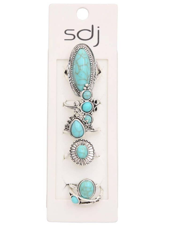 Ensemble de bagues assorties en perles turquoise occidentales Sdj TR-0524 pour la vente par anbfashion