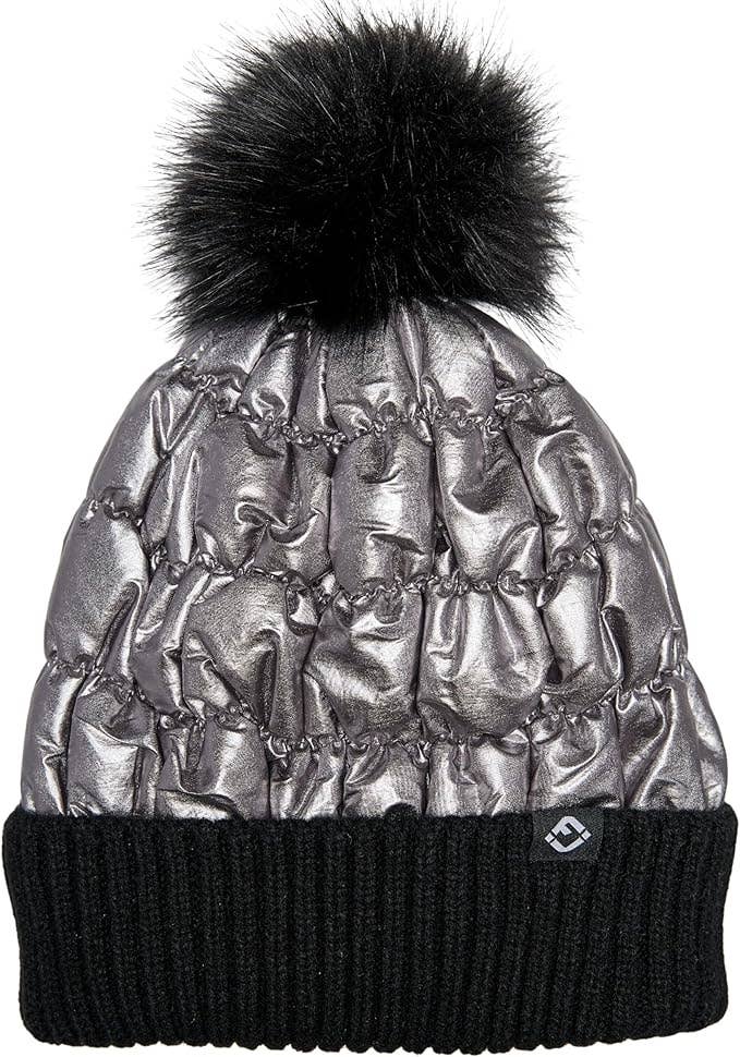 Funky Junque – Engroshandel Beanie - Dame – Puffer Faux Fur Pom Beanie - Sort/Sølv1