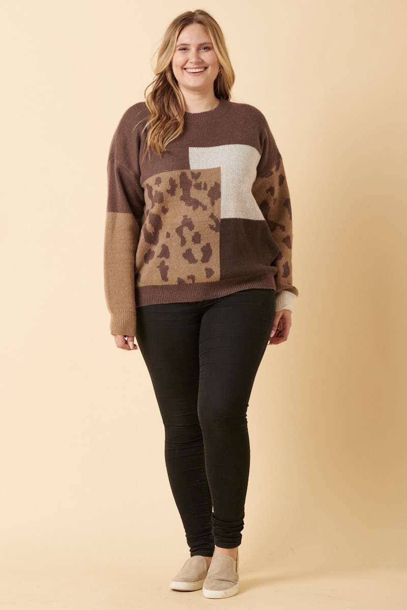 mittoshop - Wholesale Knit Sweater - Women's - PLUS ANIMAL PRINT COLOR BLOCK SWEATER5