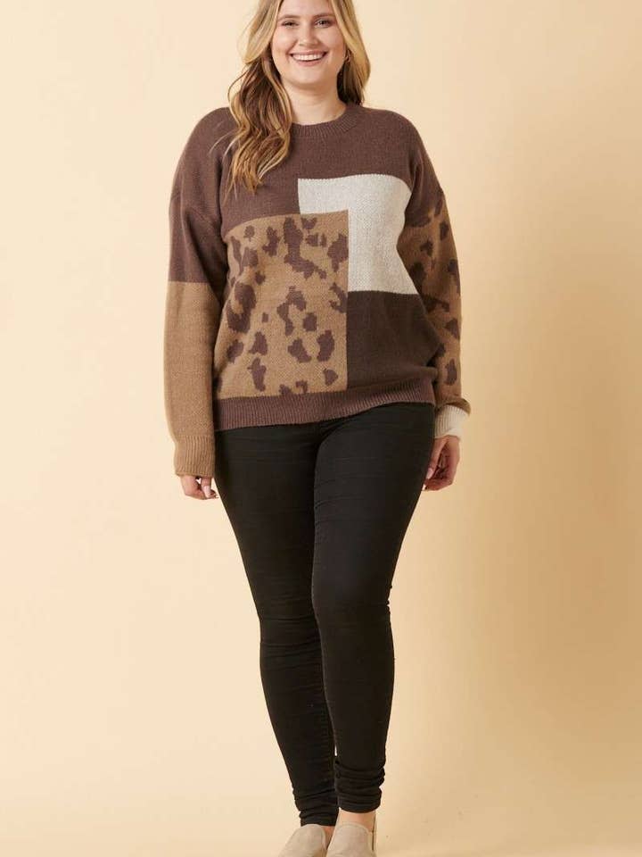 mittoshop – wholesale Knitted jumper – Women′s – PLUS ANIMAL PRINT COLOR BLOCK SWEATER5