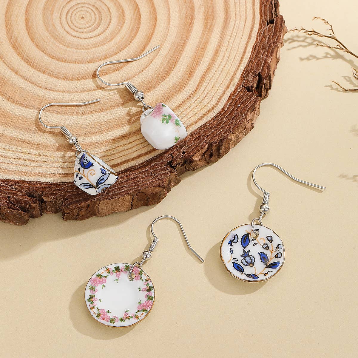 Tourtiwi - Wholesale Dangle Earrings - Charming Porcelain Style Teacup & Saucer Earrings10