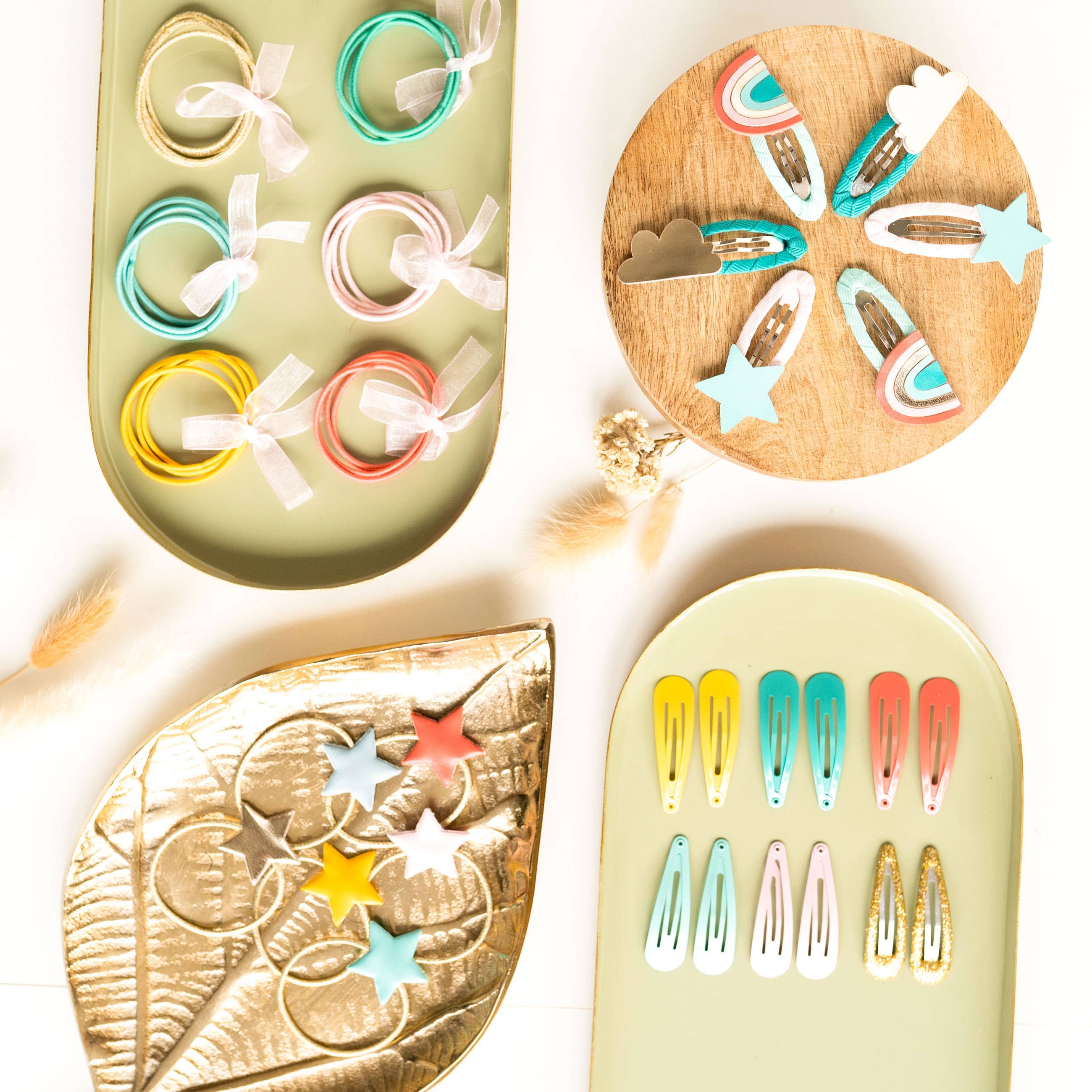 Papierdrachen - Wholesale Hair Accessories Set - Women's - 48 hair clips + hair ties - rainbow pink - set 42