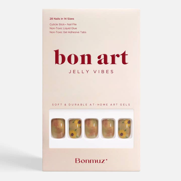 Bonmuz - Vente Faux ongles/vernis en patch - Aquarelle au tournesol | Ongles à presser doux et durables