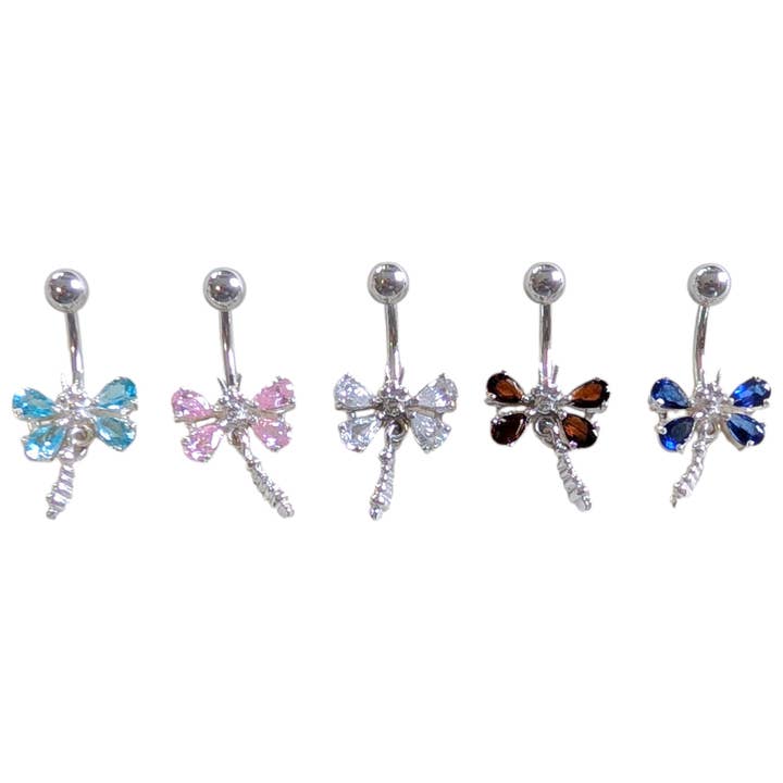 SALE Cubic Zirconia Dragonfly Sterling Silver Belly Ring for wholesale by Saraswati Imports