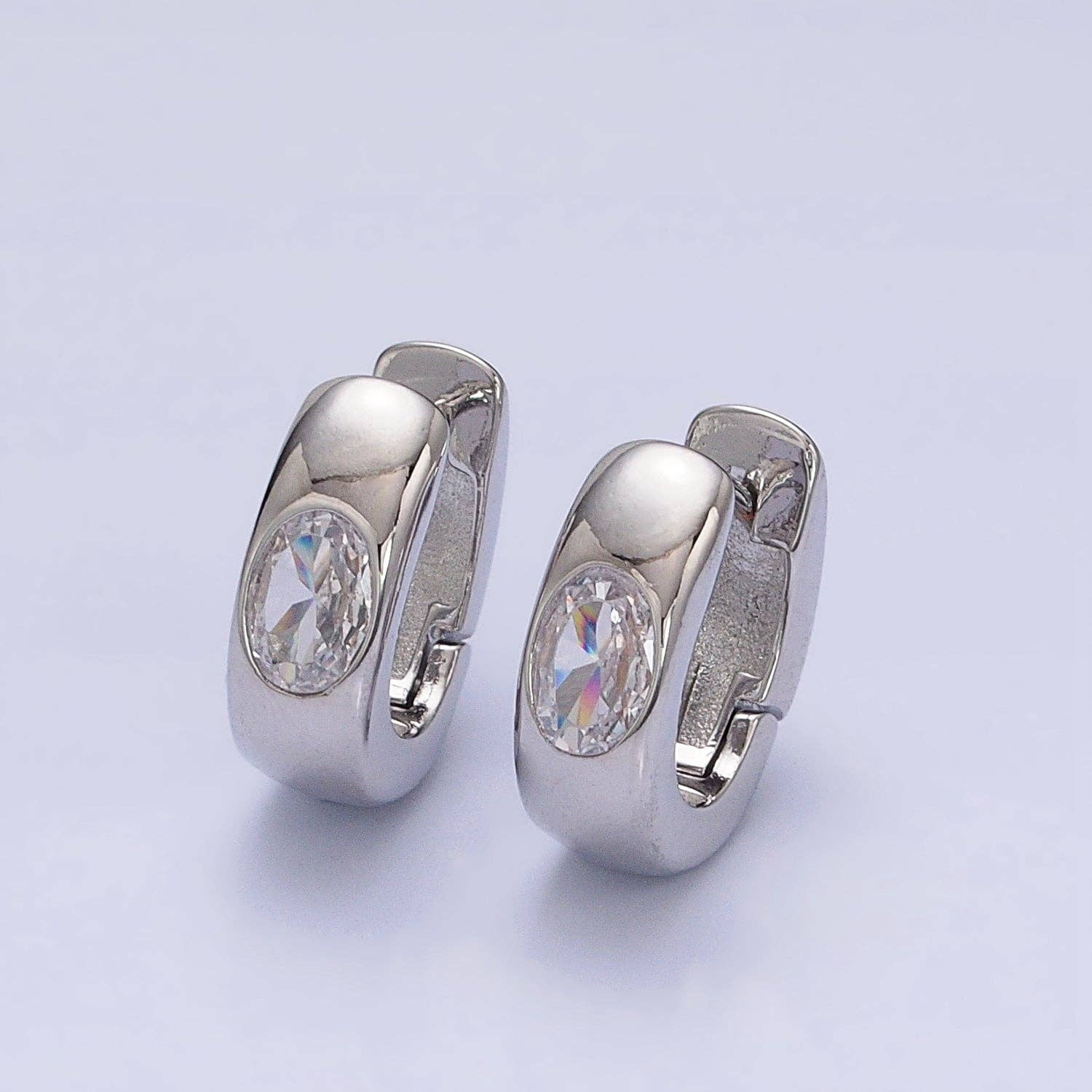 Aim Eternal - Wholesale Huggie Earrings - Gold Filled Clear Oval CZ 15mm Thick Huggie Earrings1