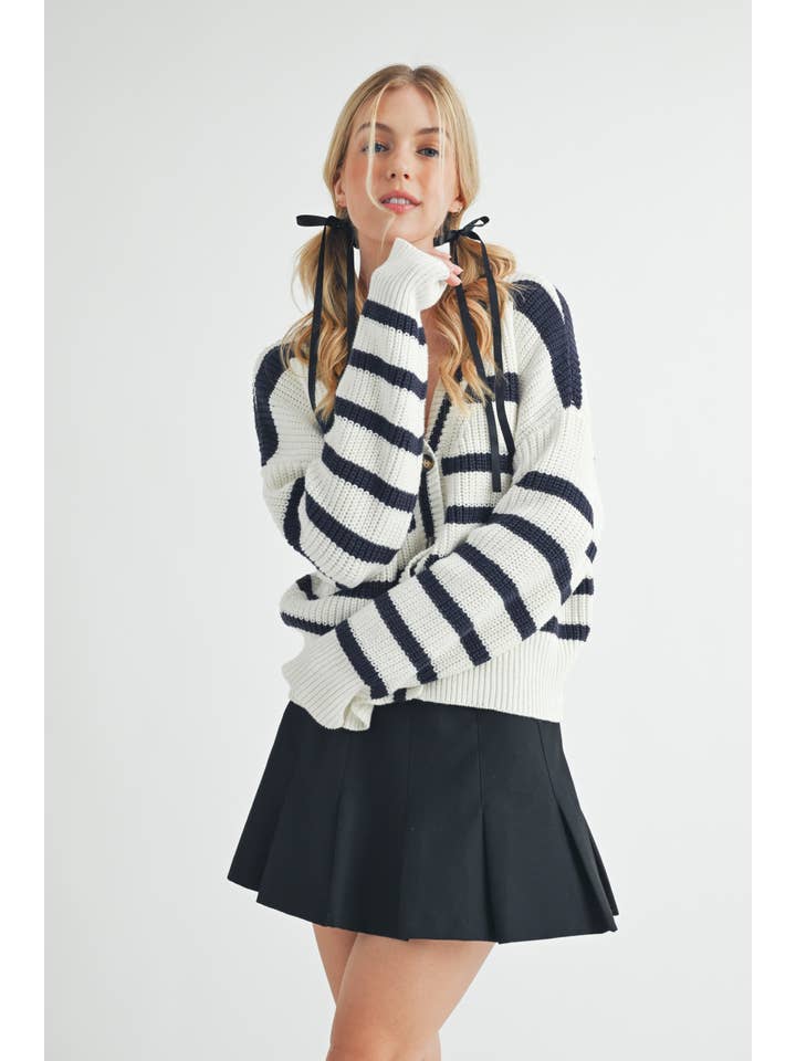 Blanco/Azul marino Cárdigan a rayas Bona 3202ED de venta al por mayor en Faire4