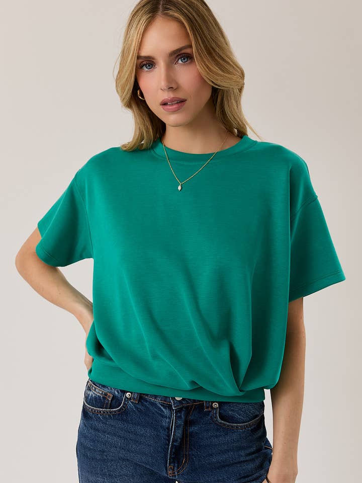 CREW NECK SHORT SLEEVE PLEATED DETAIL TOP for wholesale by GILLI