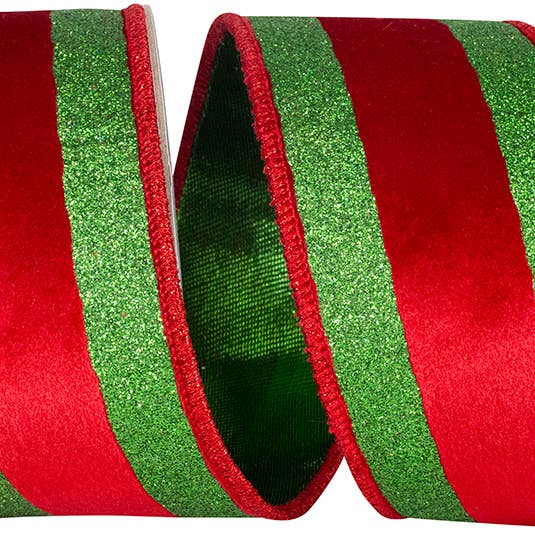 Glitter Stripped Velvet Touch Deluxe Metallic Backed Wired for wholesale by RELIANT RIBBON