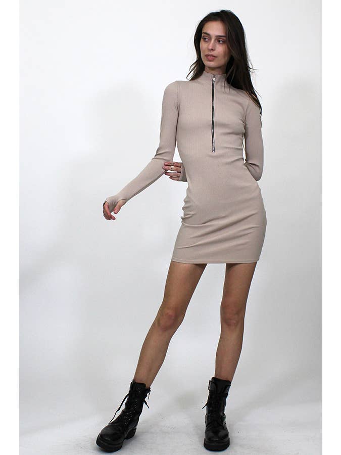Junie - Wholesale Dress - Women's - ZIP UP MOCK NECK LONG SLEEVE MINI DRESS MXD107215