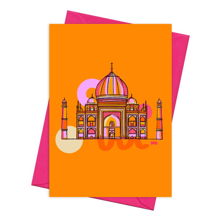 Taj Mahal Landmark Greeting Card, A6 Blank Card for wholesale by Freya Niamh