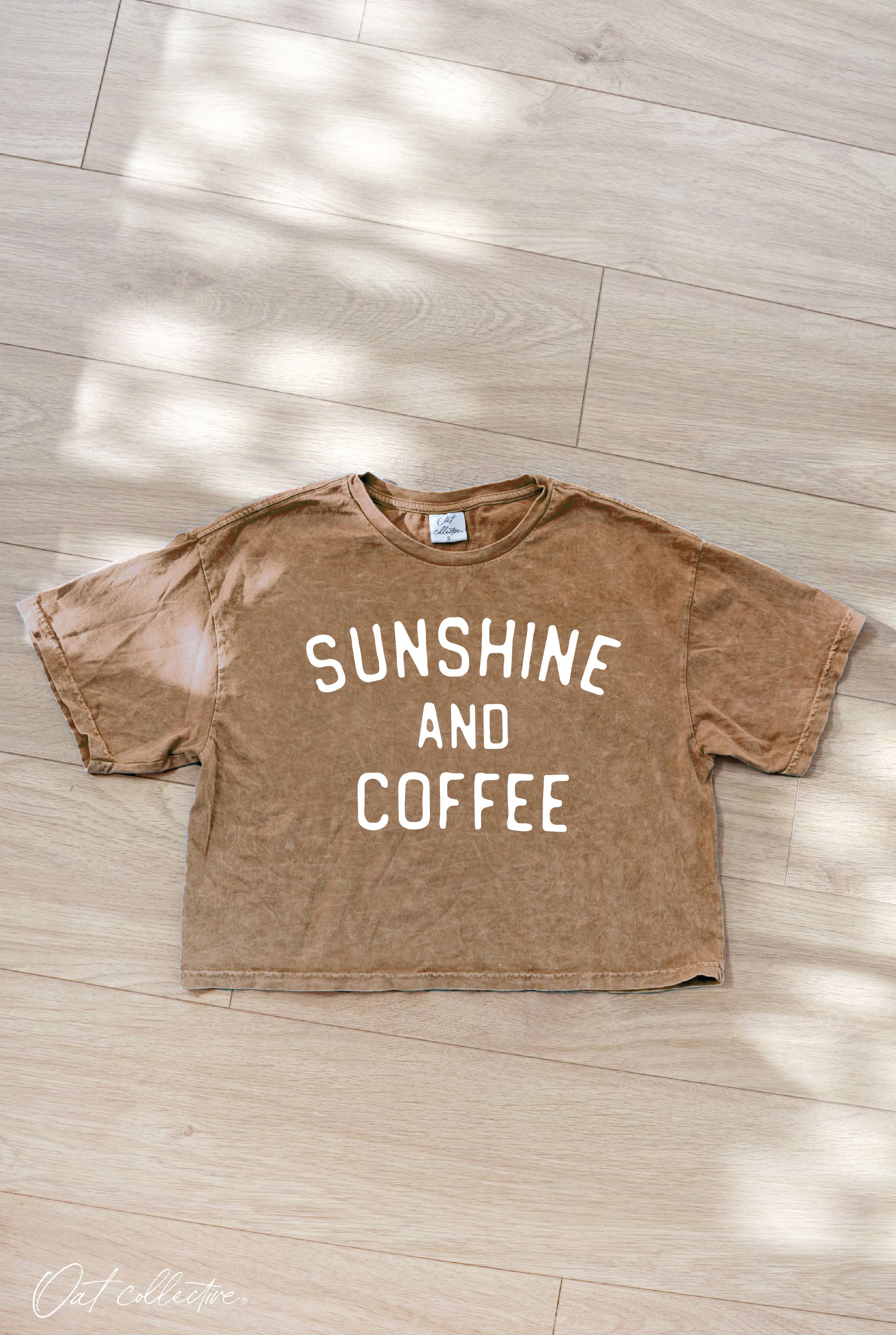 OAT COLLECTIVE - Wholesale Screen Printed T-Shirt - Women's - SUNSHINE AND COFFEE Cropped Mineral Washed Graphic Top
1