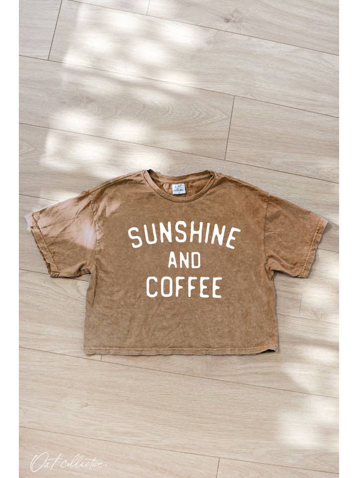 OAT COLLECTIVE - Wholesale Screen Printed T-Shirt - Women's - SUNSHINE AND COFFEE Cropped Mineral Washed Graphic Top
1