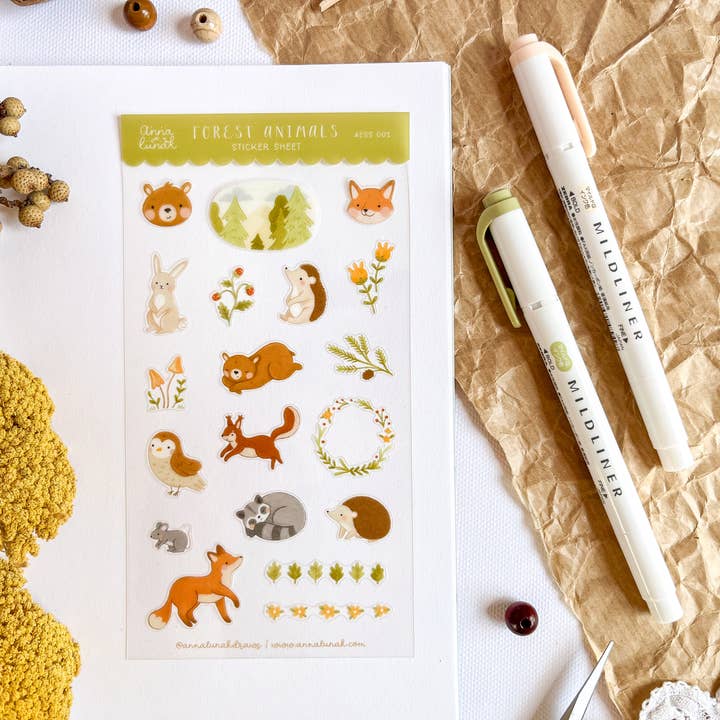 Sticker Sheet - Forest Animals for wholesale by annalunakdraws