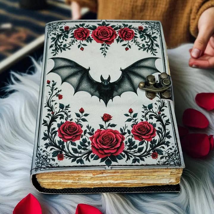 Bat Grimoire Journal Large Leather Book of Shadows with Lock for wholesale by MNM HANDICRAFTS