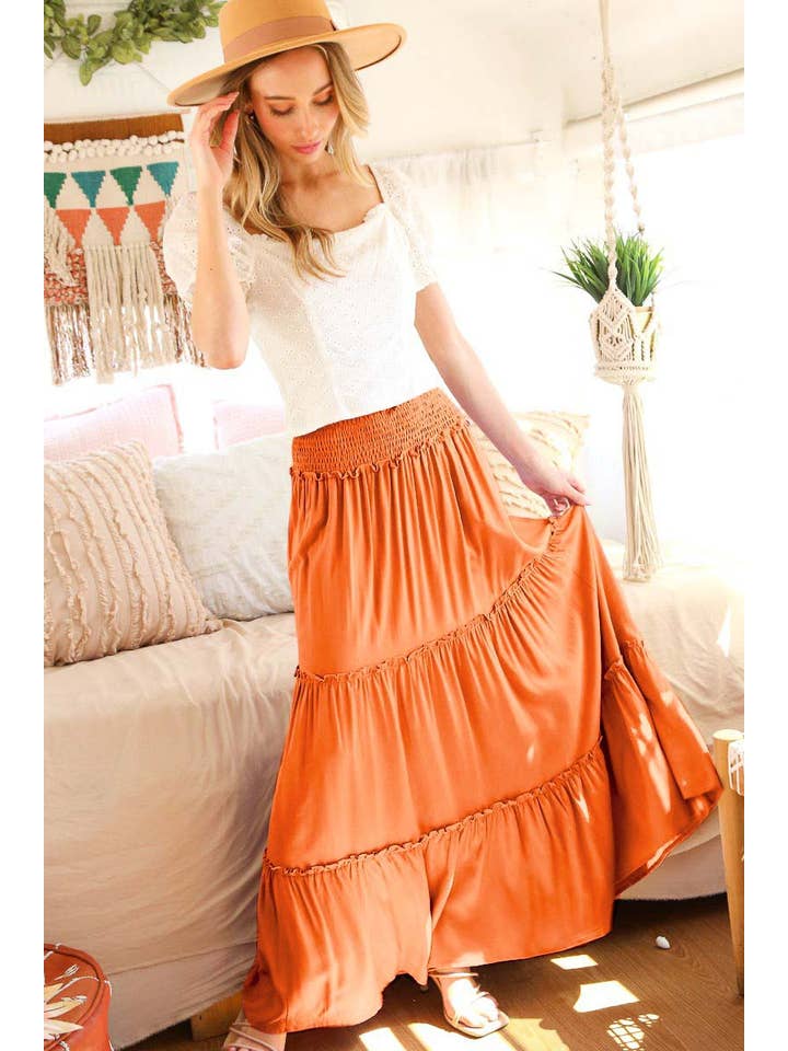 Vine & Love - Wholesale Skirt - Women's - Smocked Waisted Flowy Tiered Boho Maxi Skirts VS7305314
