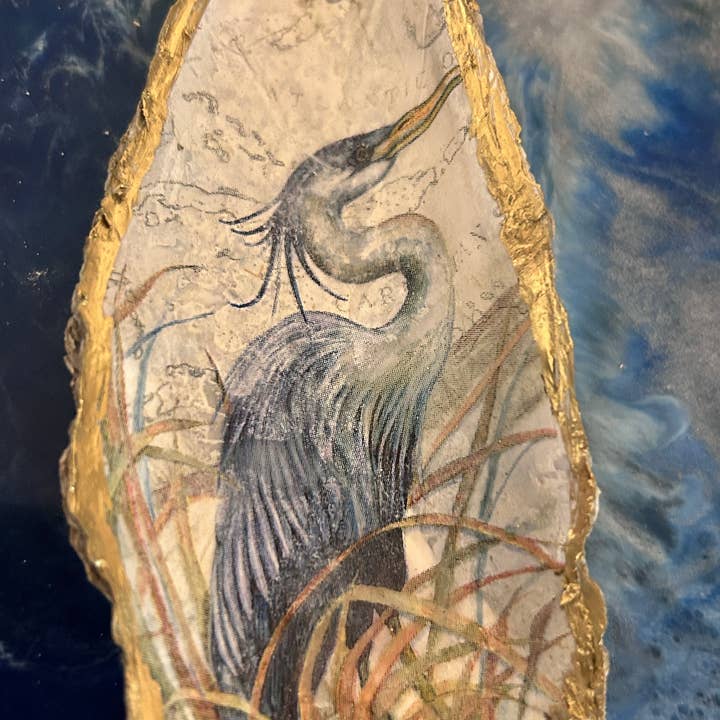 Wild Child Art Studio - Wholesale Ornament - Blue Heron Oyster Shell Ornament