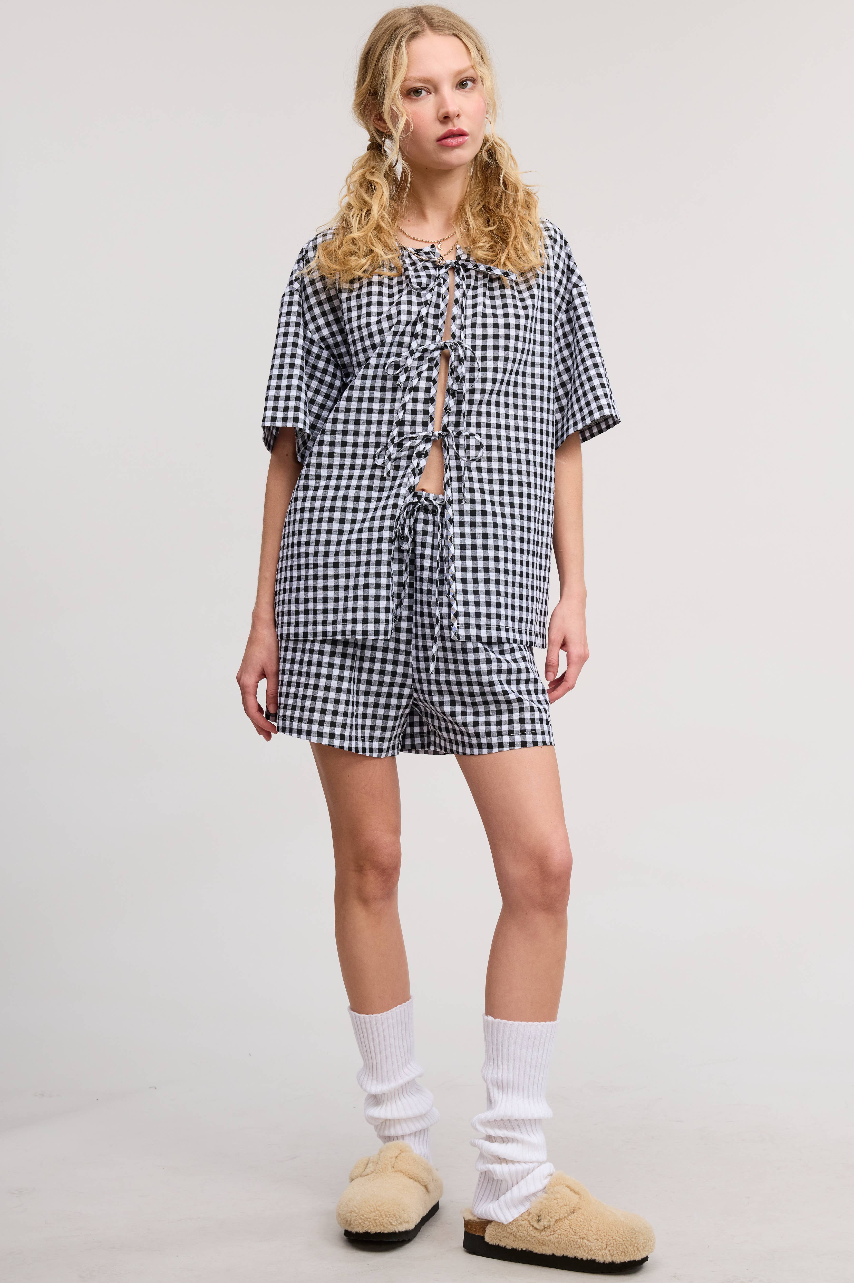 Mimosa - Wholesale Top & Short Set (NOT Loungewear) - Women's - Gingham Open Front Self Tie Top and Shorts Matching Set16